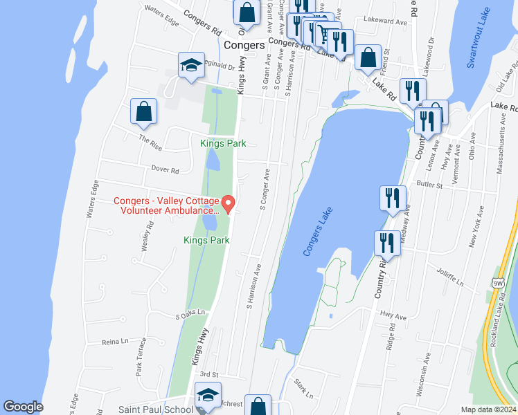 map of restaurants, bars, coffee shops, grocery stores, and more near 116 South Conger Avenue in Congers
