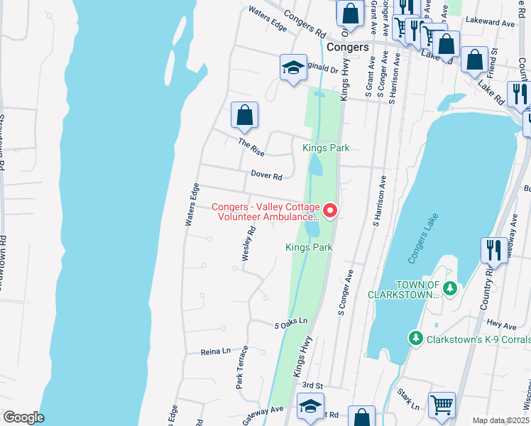 map of restaurants, bars, coffee shops, grocery stores, and more near 31 North Park Terrace in Congers