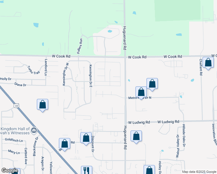 map of restaurants, bars, coffee shops, grocery stores, and more near 4023 Haslemere Way in Fort Wayne