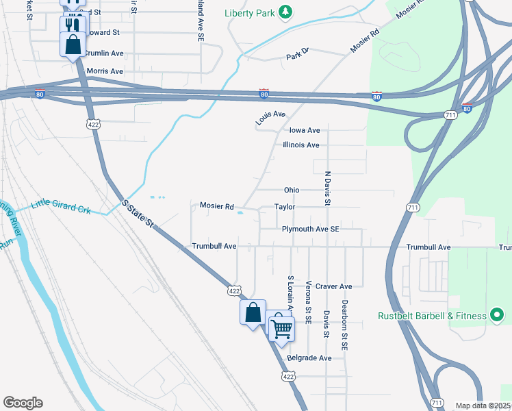 map of restaurants, bars, coffee shops, grocery stores, and more near 215 Ohio in Girard