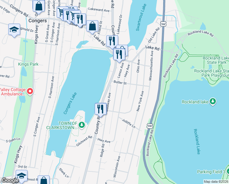 map of restaurants, bars, coffee shops, grocery stores, and more near 11 Medway Avenue in Congers