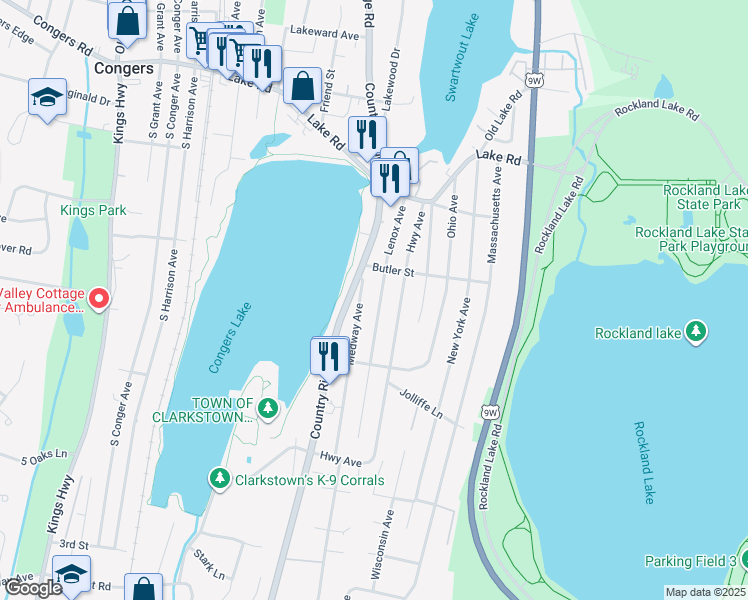map of restaurants, bars, coffee shops, grocery stores, and more near 11 Medway Avenue in Congers