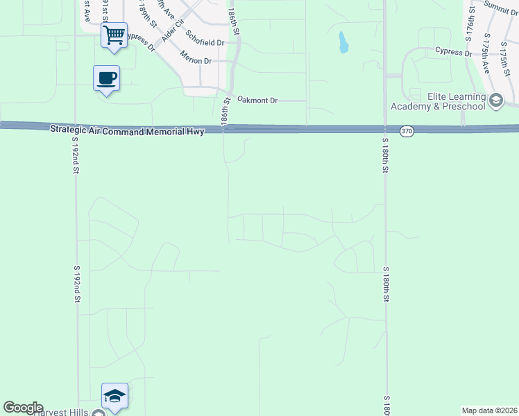 map of restaurants, bars, coffee shops, grocery stores, and more near 18414 Sycamore Drive in Gretna