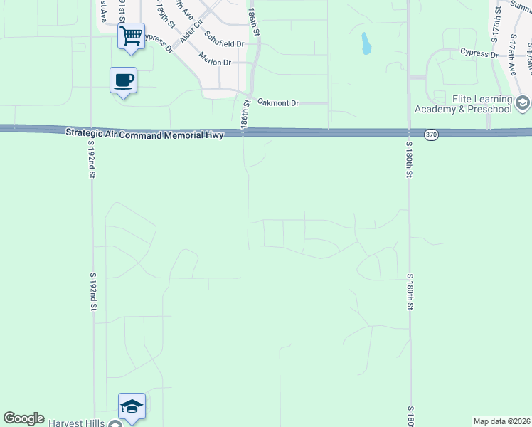 map of restaurants, bars, coffee shops, grocery stores, and more near 18415 Nebraska 370 in Omaha