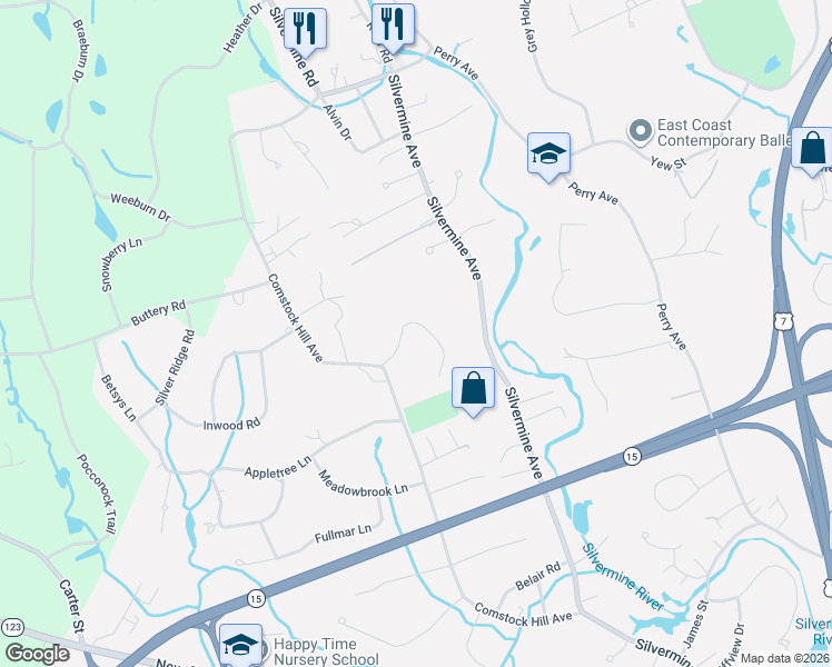 map of restaurants, bars, coffee shops, grocery stores, and more near 5 Green Hill Road in Norwalk