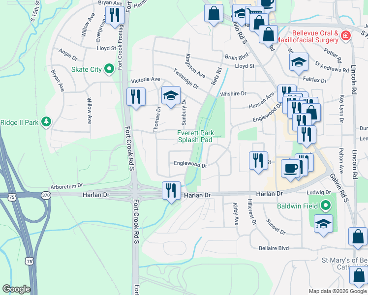 map of restaurants, bars, coffee shops, grocery stores, and more near 2109 Kimberly Street in Bellevue