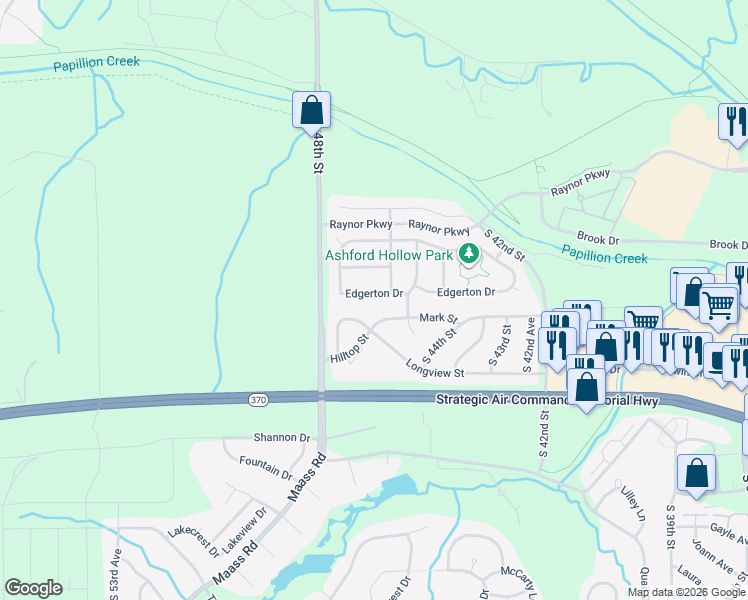 map of restaurants, bars, coffee shops, grocery stores, and more near 4507 Edgerton Drive in Papillion