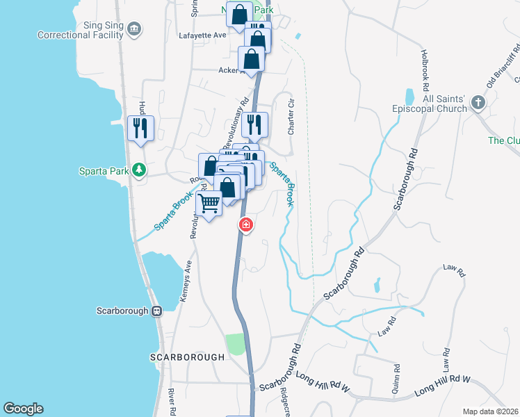 map of restaurants, bars, coffee shops, grocery stores, and more near 115 Glenwood Drive in Briarcliff Manor