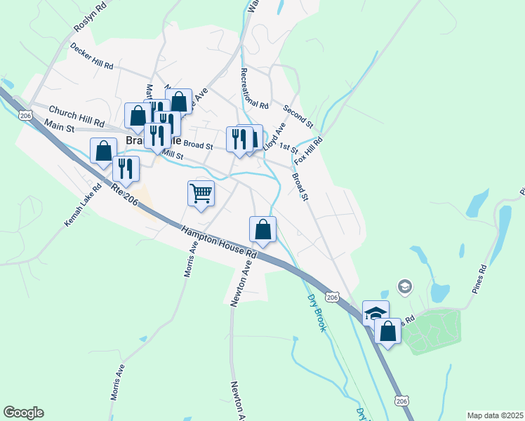map of restaurants, bars, coffee shops, grocery stores, and more near 29 Mill Street in Branchville