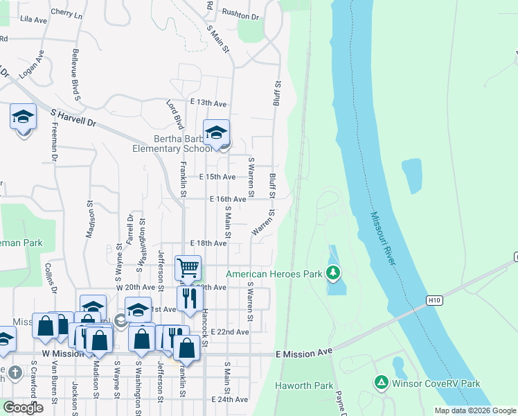 map of restaurants, bars, coffee shops, grocery stores, and more near 401 East 16th Avenue in Bellevue