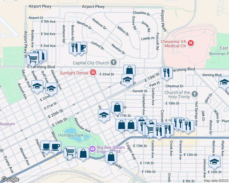 map of restaurants, bars, coffee shops, grocery stores, and more near 1920 Rayor Avenue in Cheyenne