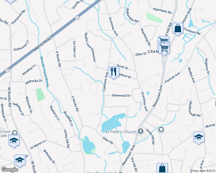 map of restaurants, bars, coffee shops, grocery stores, and more near 5 Anderson Road in Norwalk