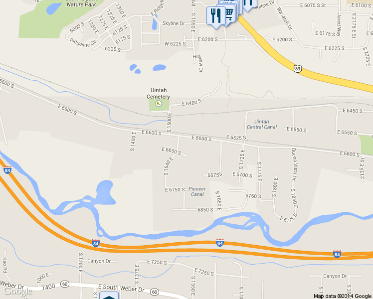 map of restaurants, bars, coffee shops, grocery stores, and more near 1592 East 6650 South in Ogden