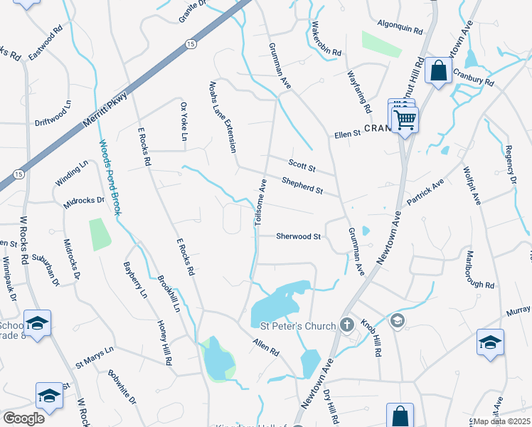 map of restaurants, bars, coffee shops, grocery stores, and more near 5 Anderson Road in Norwalk