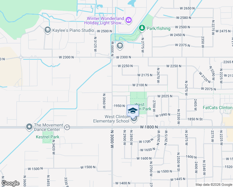 map of restaurants, bars, coffee shops, grocery stores, and more near 2954 West 2025 North in Clinton