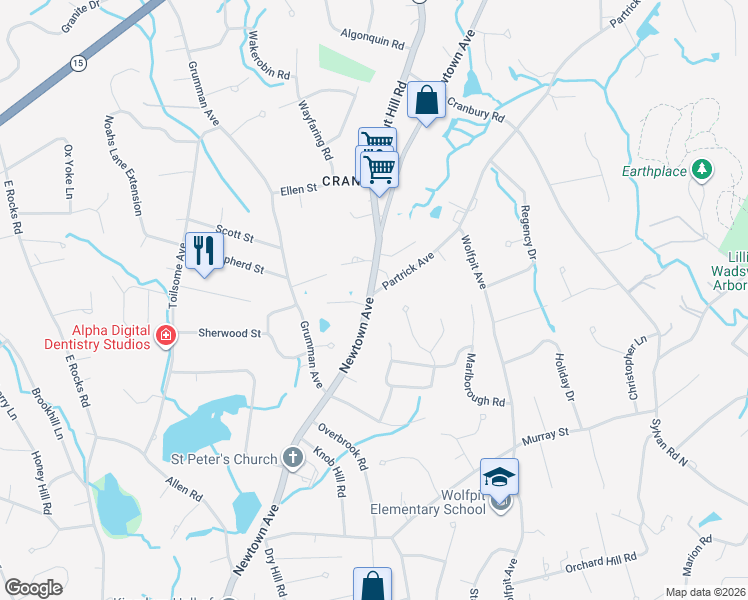 map of restaurants, bars, coffee shops, grocery stores, and more near 300 Newtown Avenue in Norwalk