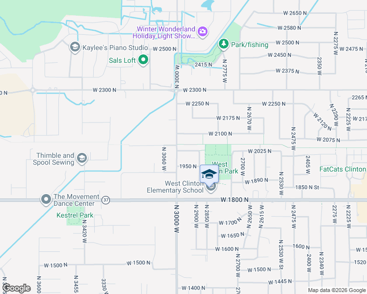map of restaurants, bars, coffee shops, grocery stores, and more near 2968 West 2025 North in Clinton