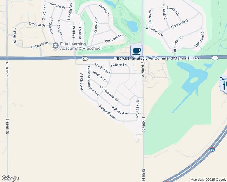 map of restaurants, bars, coffee shops, grocery stores, and more near 11378 170th Street in Gretna