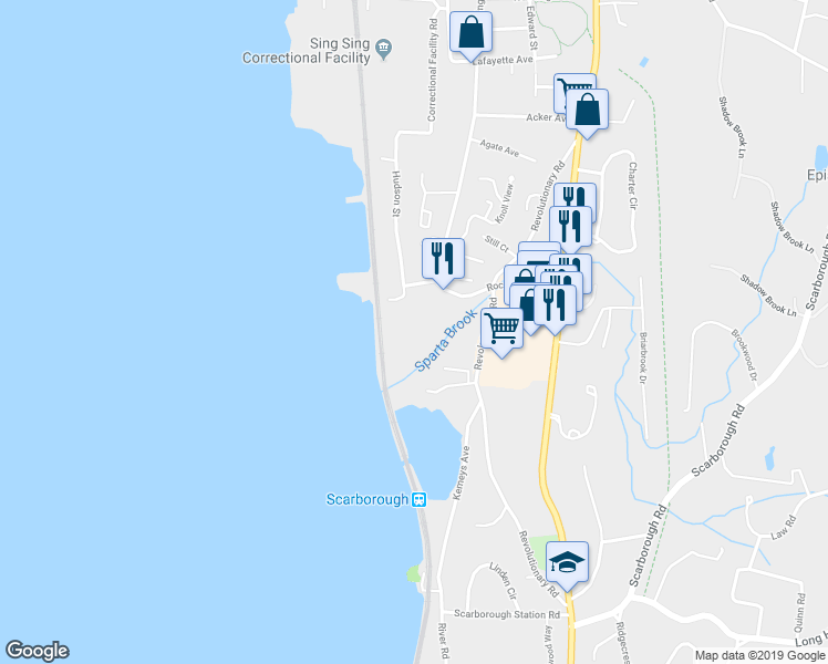 map of restaurants, bars, coffee shops, grocery stores, and more near 16 Rockledge Avenue in Ossining