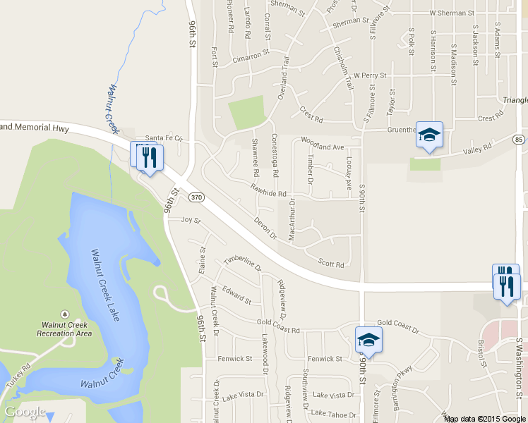 map of restaurants, bars, coffee shops, grocery stores, and more near 1121 Shawnee Road in Papillion