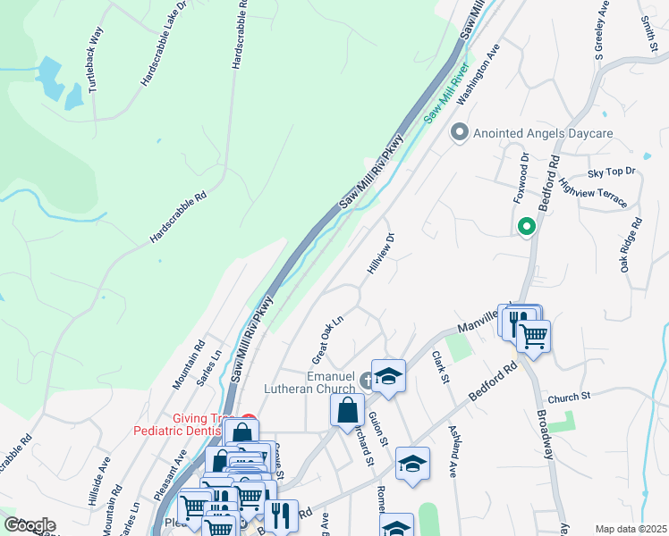 map of restaurants, bars, coffee shops, grocery stores, and more near 314 Washington Avenue in Pleasantville
