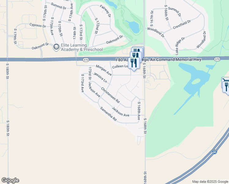 map of restaurants, bars, coffee shops, grocery stores, and more near 11378 170th Street in Gretna