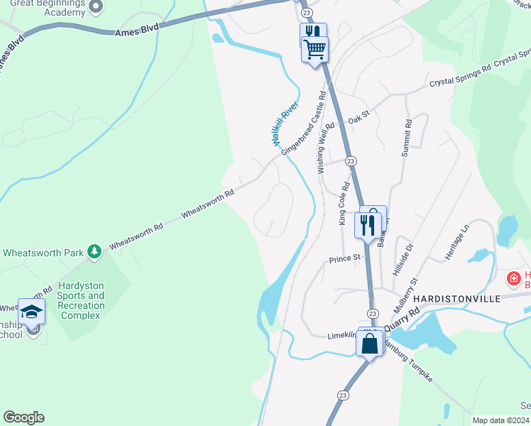 map of restaurants, bars, coffee shops, grocery stores, and more near 16 Bluffs Court in Hamburg