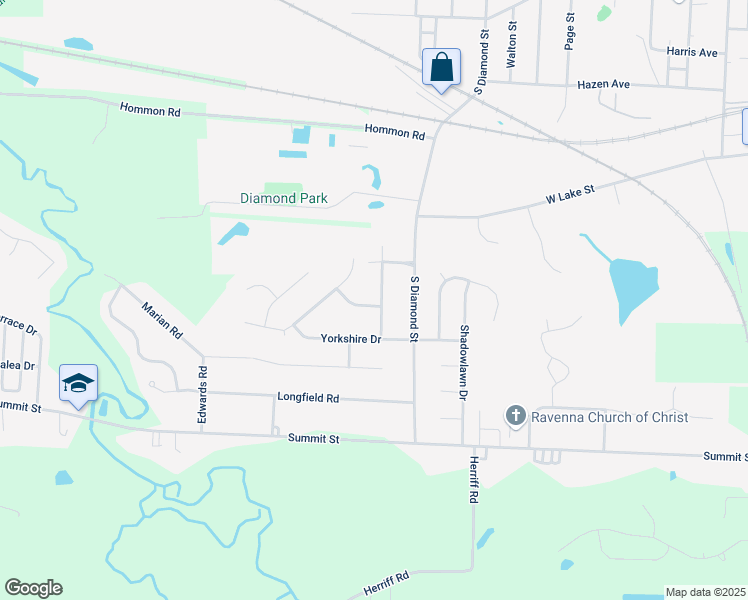map of restaurants, bars, coffee shops, grocery stores, and more near 1049 Canterbury Drive in Ravenna
