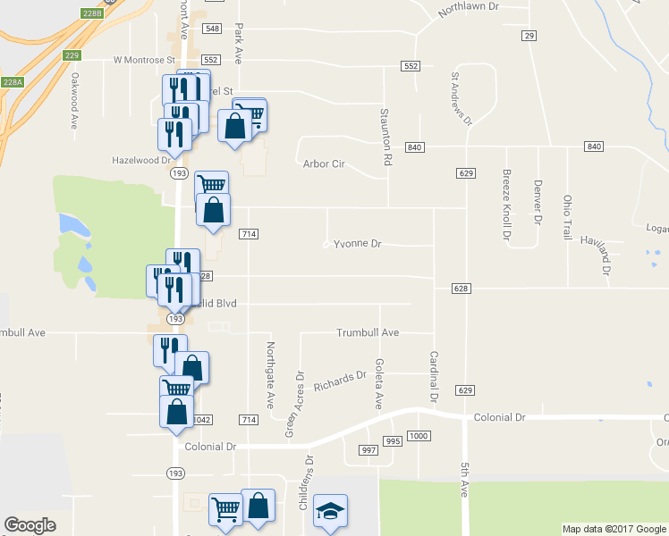 map of restaurants, bars, coffee shops, grocery stores, and more near 318 Mansell Drive in Youngstown