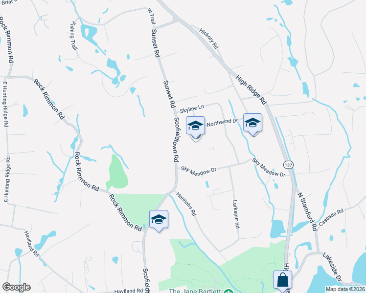 map of restaurants, bars, coffee shops, grocery stores, and more near 829 Scofieldtown Road in Stamford