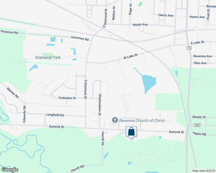 map of restaurants, bars, coffee shops, grocery stores, and more near 889 Sunnywood Lane in Ravenna