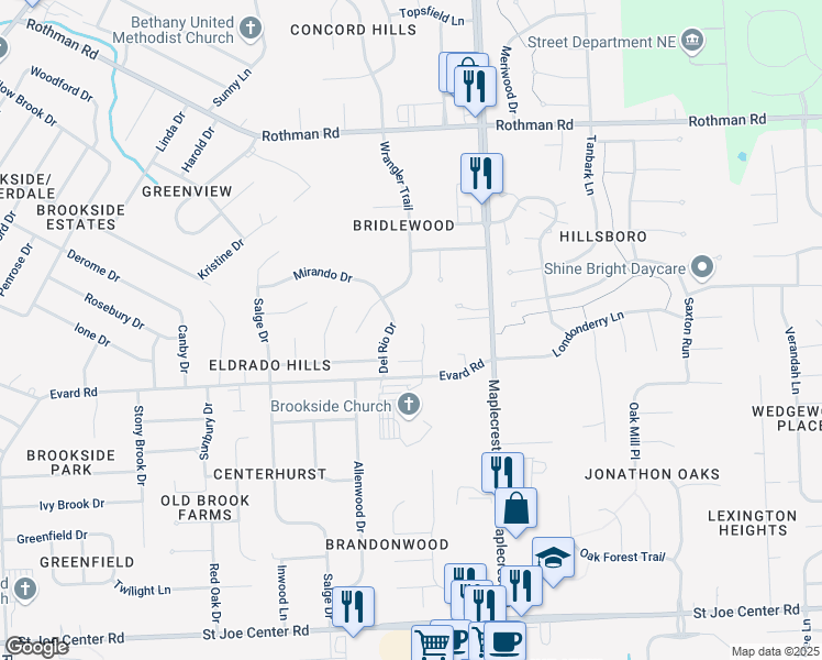 map of restaurants, bars, coffee shops, grocery stores, and more near 6808 Del Rio Dr in Fort Wayne