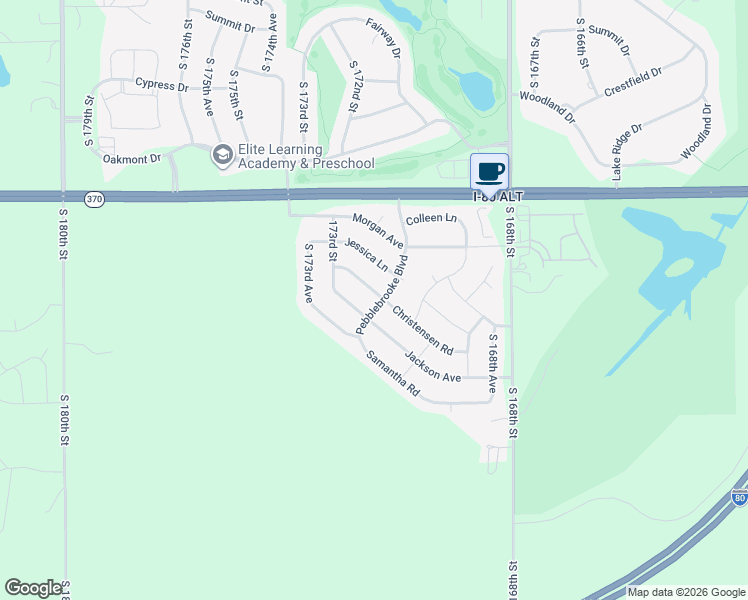 map of restaurants, bars, coffee shops, grocery stores, and more near 17103 Christensen Road in Gretna