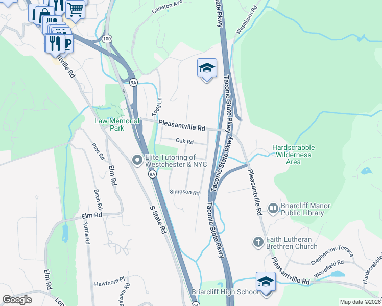 map of restaurants, bars, coffee shops, grocery stores, and more near 4 Zuydhoek Road in Briarcliff Manor
