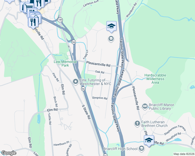 map of restaurants, bars, coffee shops, grocery stores, and more near 4 Zuydhoek Road in Briarcliff Manor