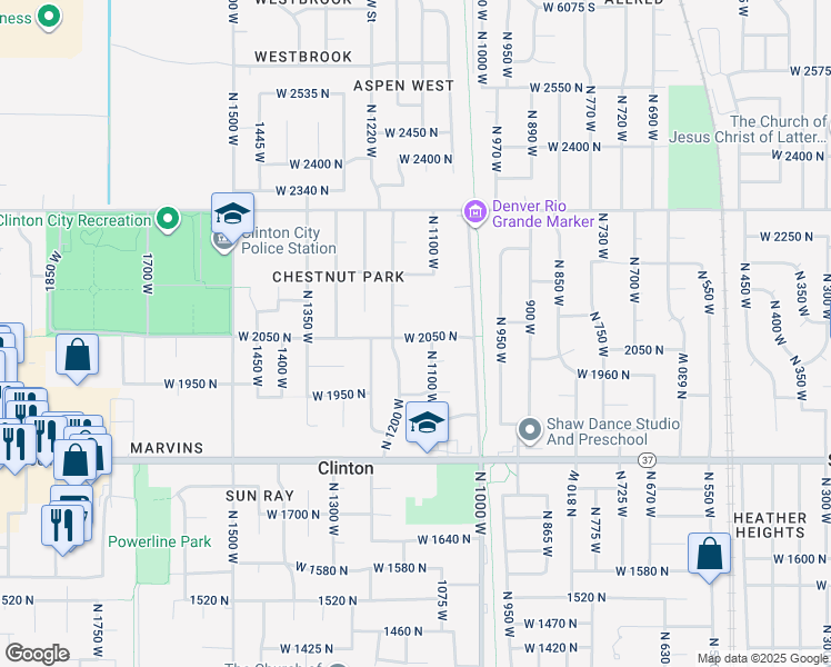 map of restaurants, bars, coffee shops, grocery stores, and more near 1142 West 2050 South in Syracuse