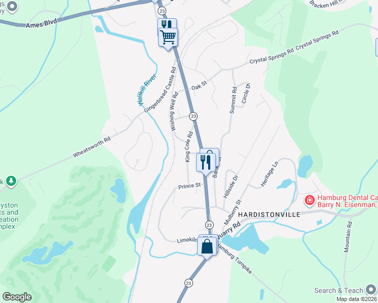 map of restaurants, bars, coffee shops, grocery stores, and more near 27 King Cole Road in Hamburg
