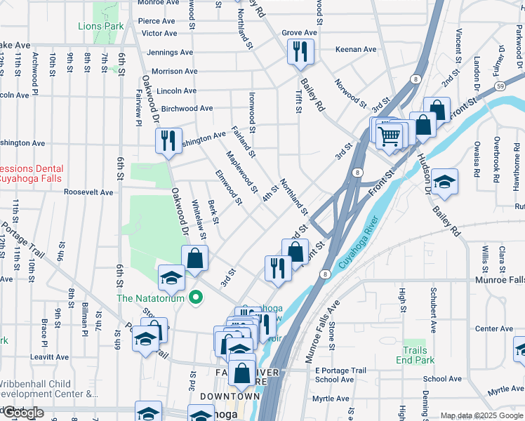 map of restaurants, bars, coffee shops, grocery stores, and more near 2519 4th St in Cuyahoga Falls