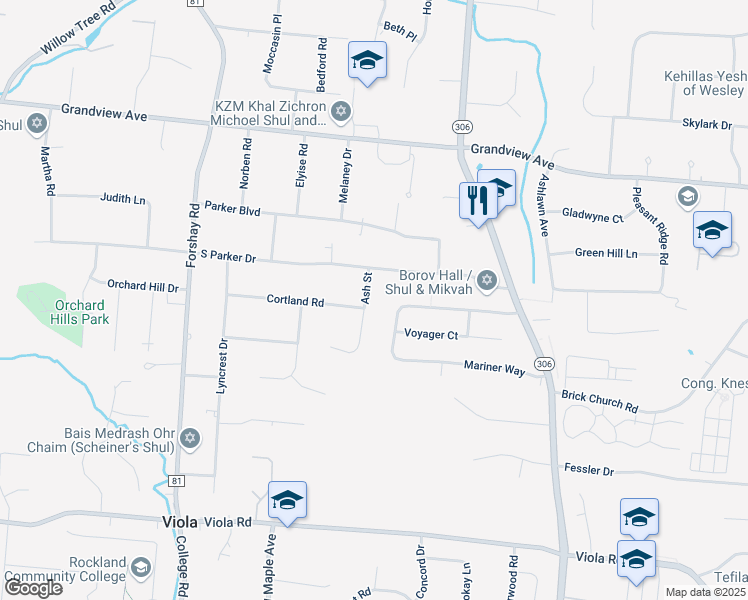 map of restaurants, bars, coffee shops, grocery stores, and more near 13 Ash Street in Monsey
