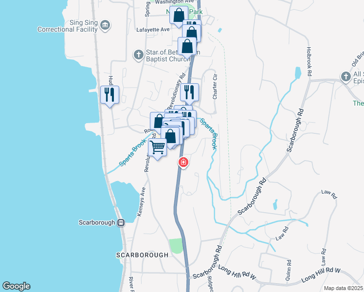 map of restaurants, bars, coffee shops, grocery stores, and more near in Ossining