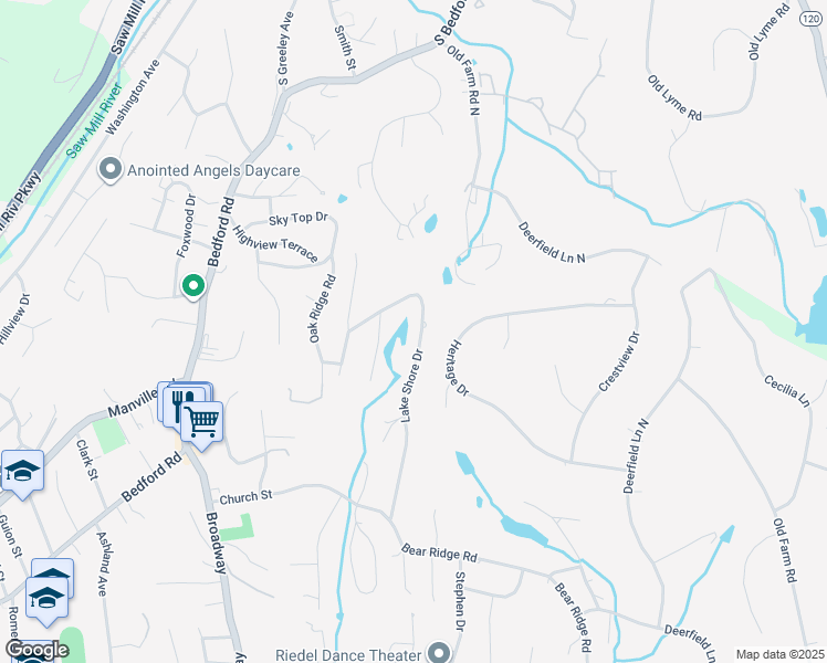 map of restaurants, bars, coffee shops, grocery stores, and more near 200 Lake Shore Drive in Pleasantville