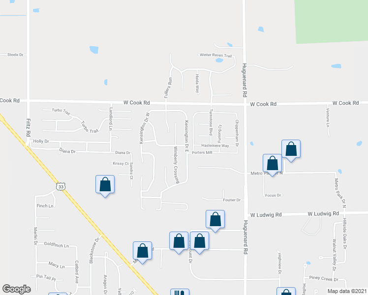 map of restaurants, bars, coffee shops, grocery stores, and more near 4211 Walkers Ridge in Fort Wayne