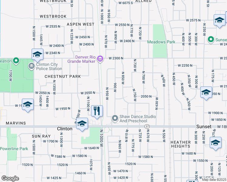 map of restaurants, bars, coffee shops, grocery stores, and more near 911 West 2075 North in Clinton