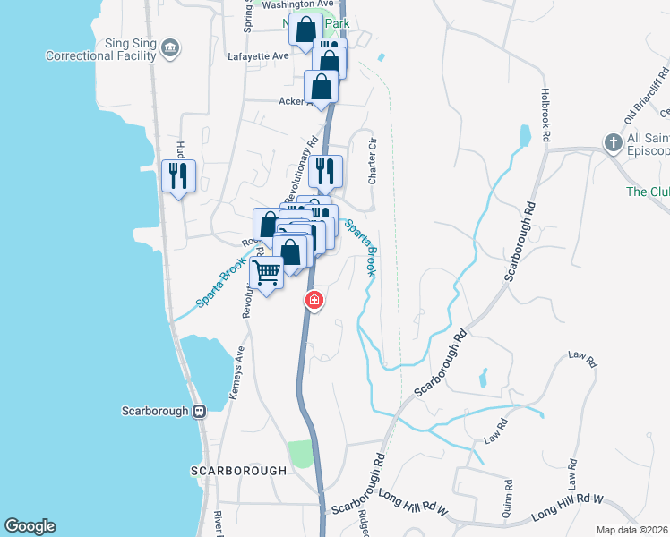 map of restaurants, bars, coffee shops, grocery stores, and more near 115 Glenwood Drive in Briarcliff Manor