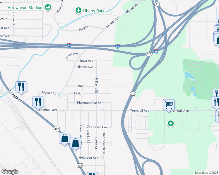 map of restaurants, bars, coffee shops, grocery stores, and more near 449 Ohio in Girard