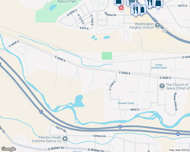 map of restaurants, bars, coffee shops, grocery stores, and more near 6640 South 1400 East in Ogden