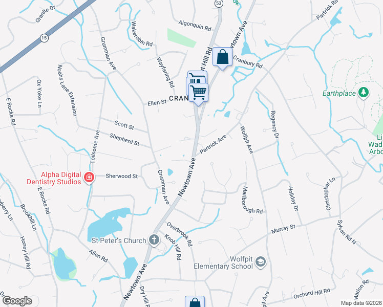 map of restaurants, bars, coffee shops, grocery stores, and more near 300 Newtown Avenue in Norwalk