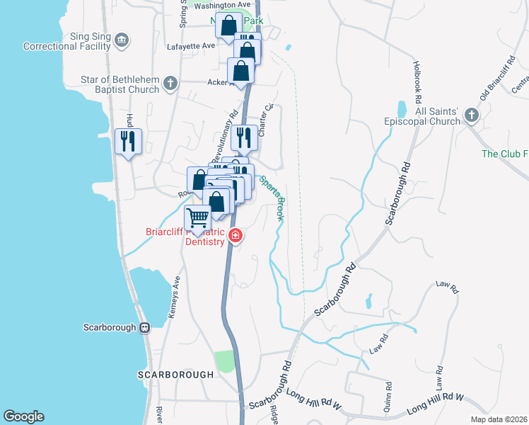 map of restaurants, bars, coffee shops, grocery stores, and more near 115 Glenwood Drive in Briarcliff Manor