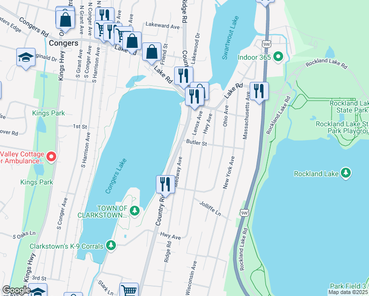 map of restaurants, bars, coffee shops, grocery stores, and more near 11 Medway Avenue in Congers