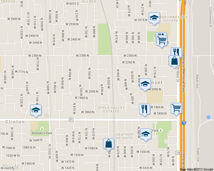 map of restaurants, bars, coffee shops, grocery stores, and more near 2067 North 550 West in Clinton